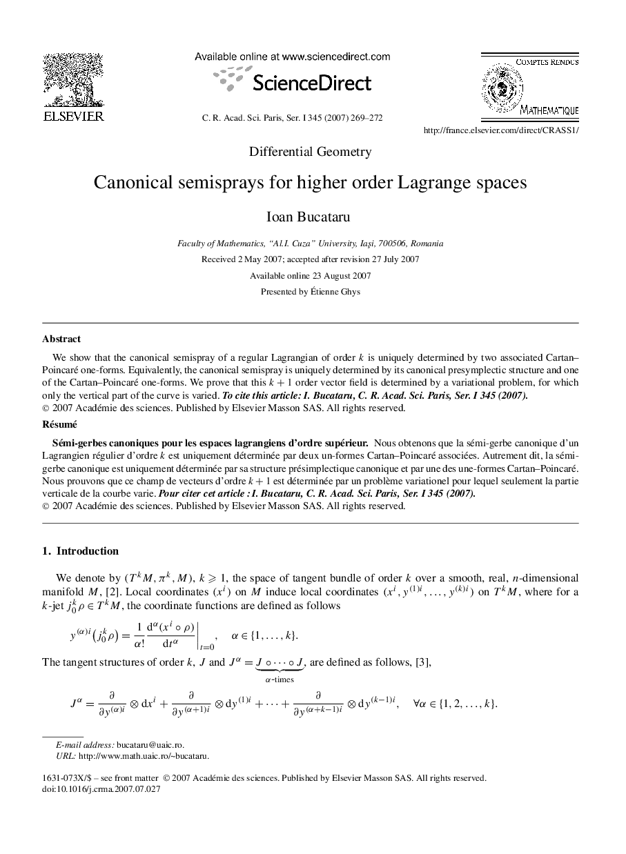 Canonical semisprays for higher order Lagrange spaces