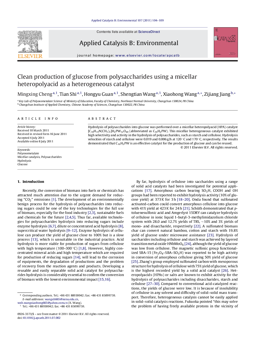 Clean production of glucose from polysaccharides using a micellar heteropolyacid as a heterogeneous catalyst