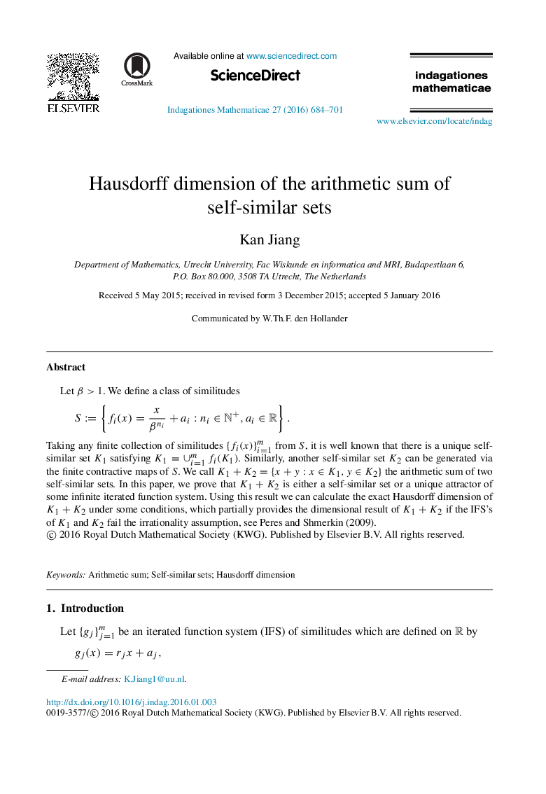 Hausdorff dimension of the arithmetic sum of self-similar sets