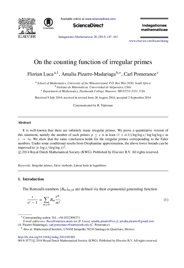 On the counting function of irregular primes