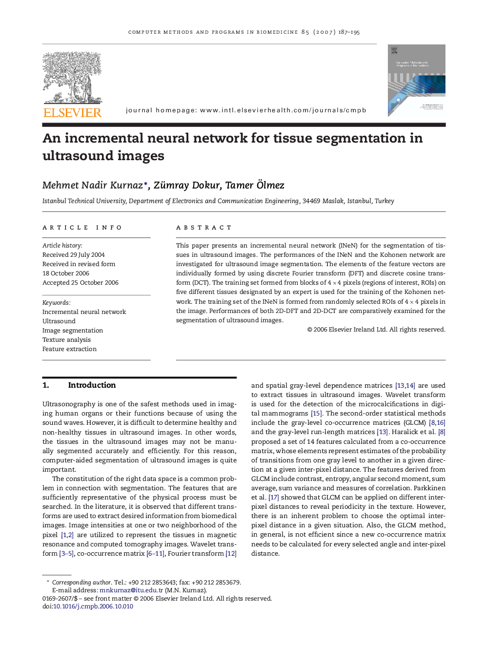 An incremental neural network for tissue segmentation in ultrasound images