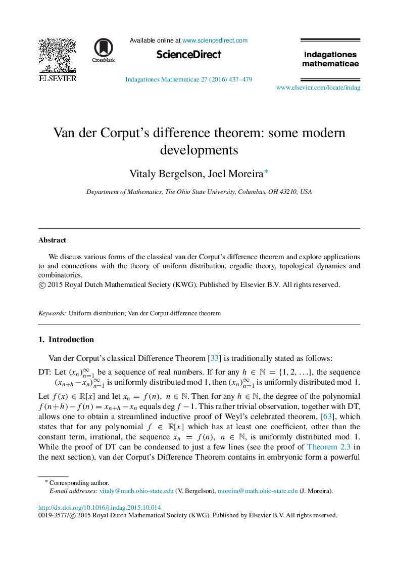 Van der Corput’s difference theorem: some modern developments