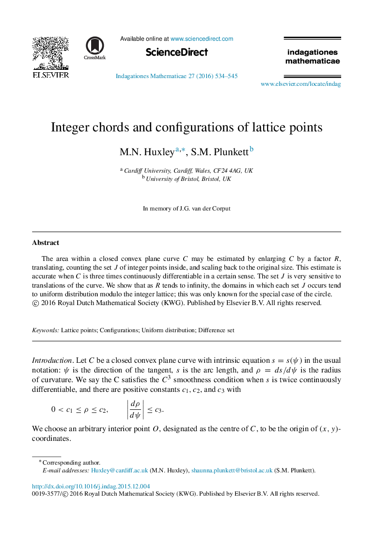 Integer chords and configurations of lattice points