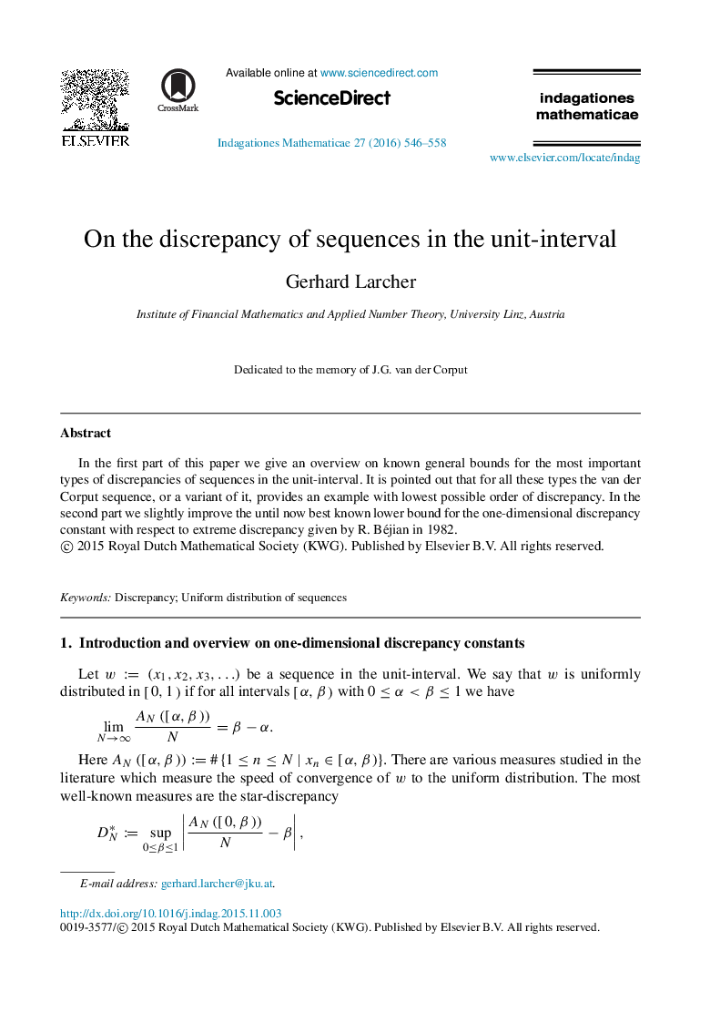 On the discrepancy of sequences in the unit-interval