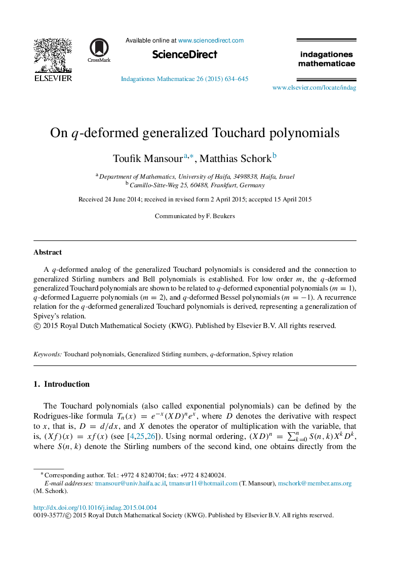 On qq-deformed generalized Touchard polynomials
