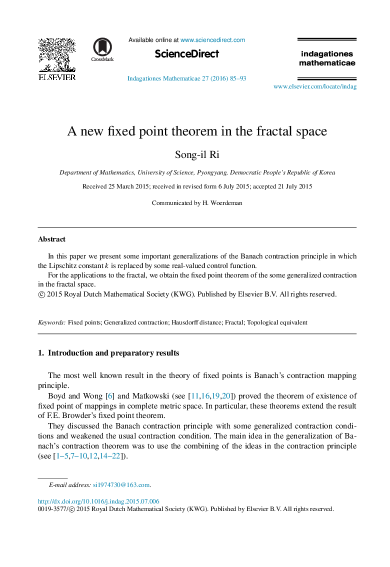 A new fixed point theorem in the fractal space