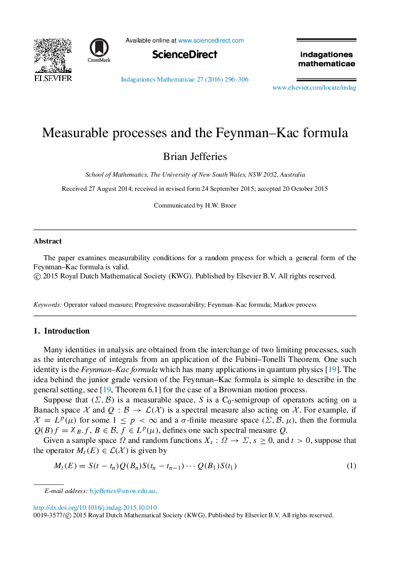 Measurable processes and the Feynman-Kac formula