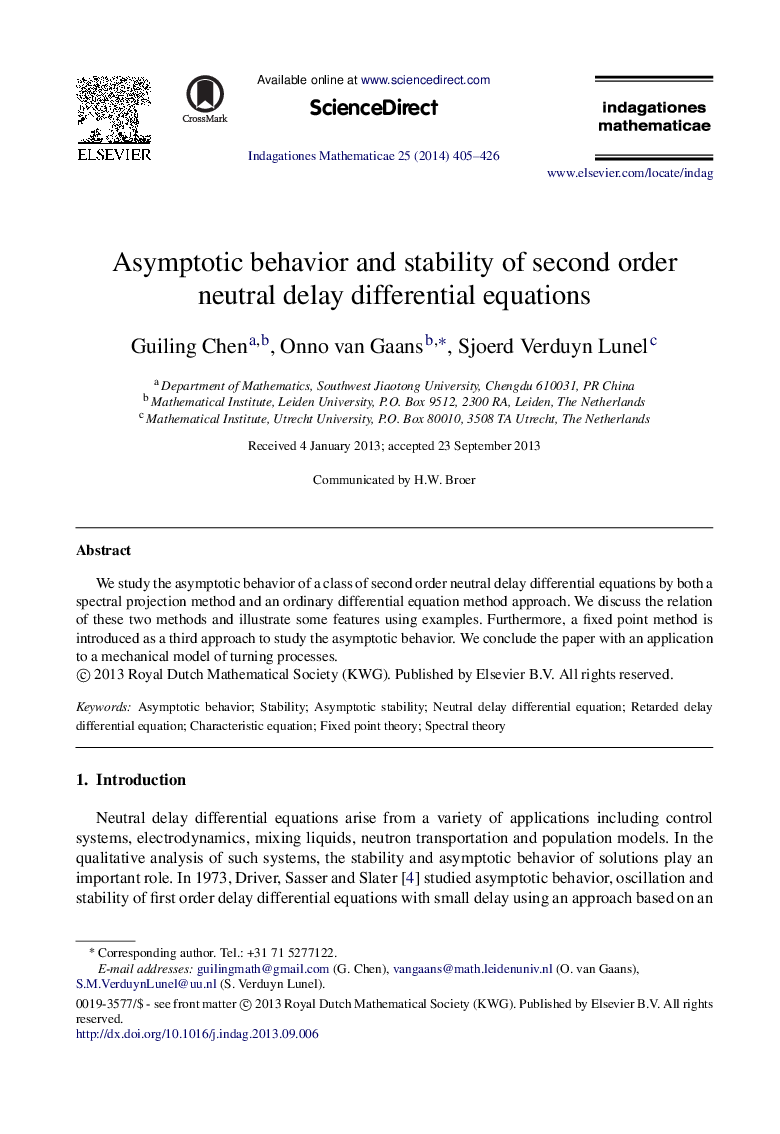 Asymptotic behavior and stability of second order neutral delay differential equations