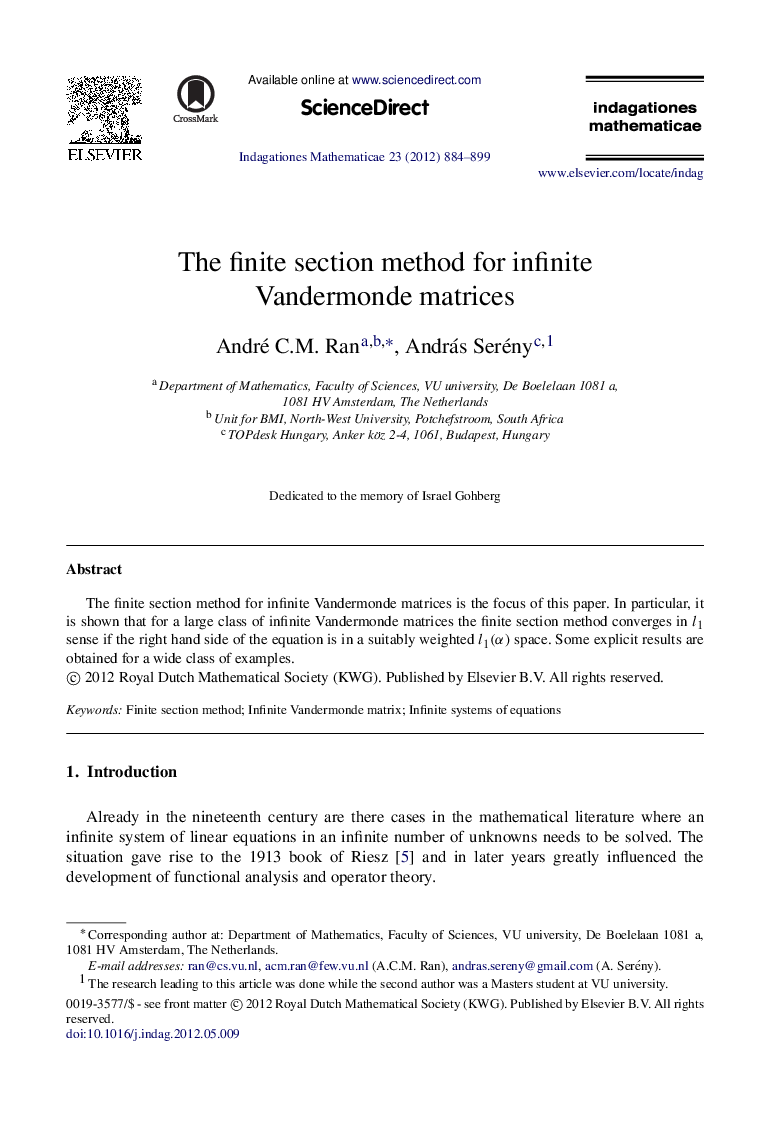 The finite section method for infinite Vandermonde matrices