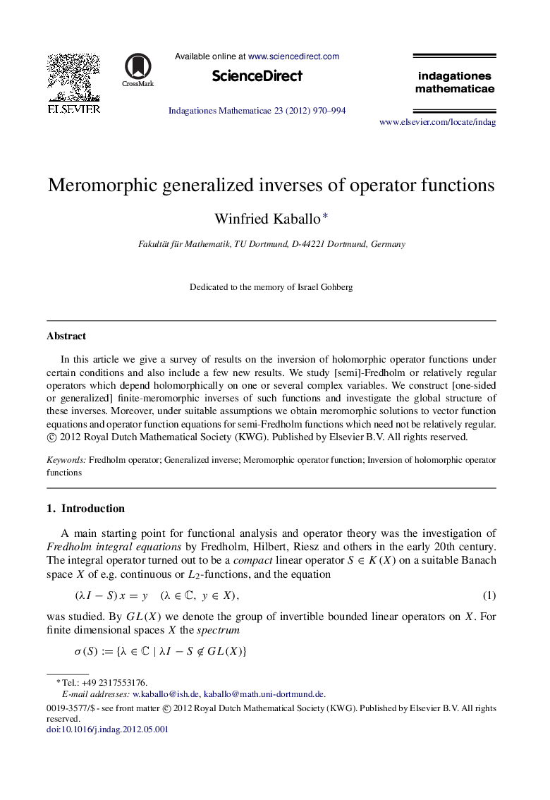 Meromorphic generalized inverses of operator functions
