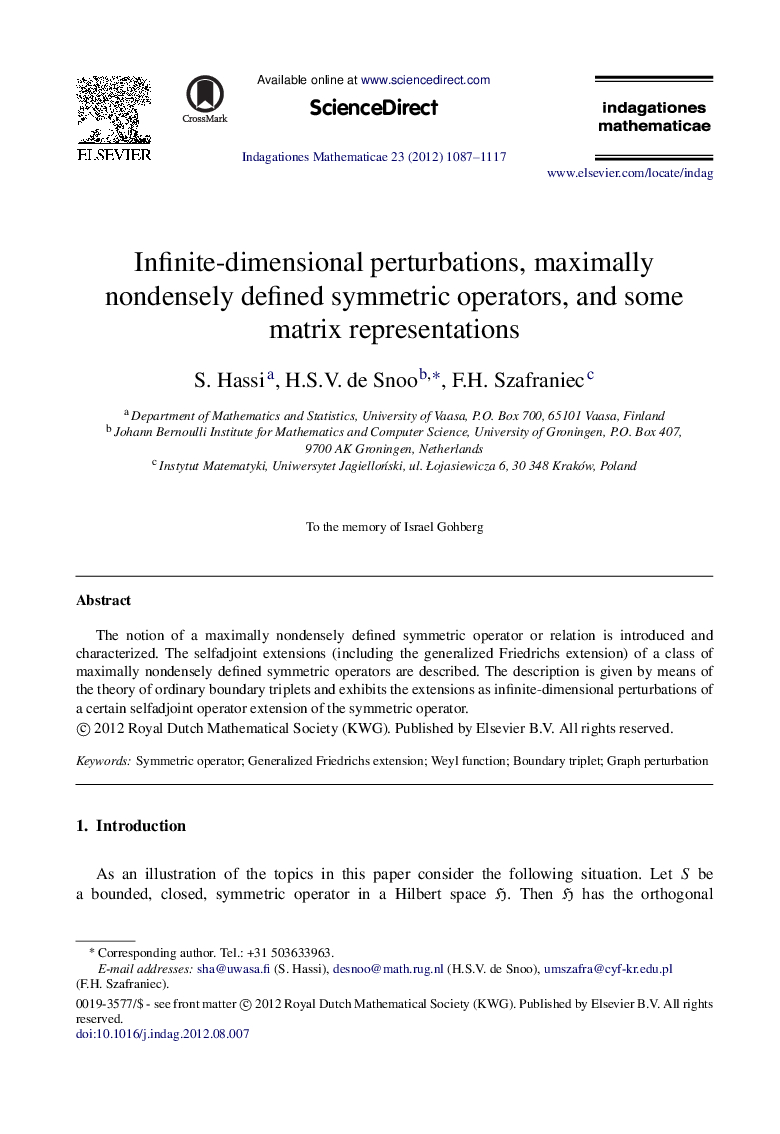 Infinite-dimensional perturbations, maximally nondensely defined symmetric operators, and some matrix representations