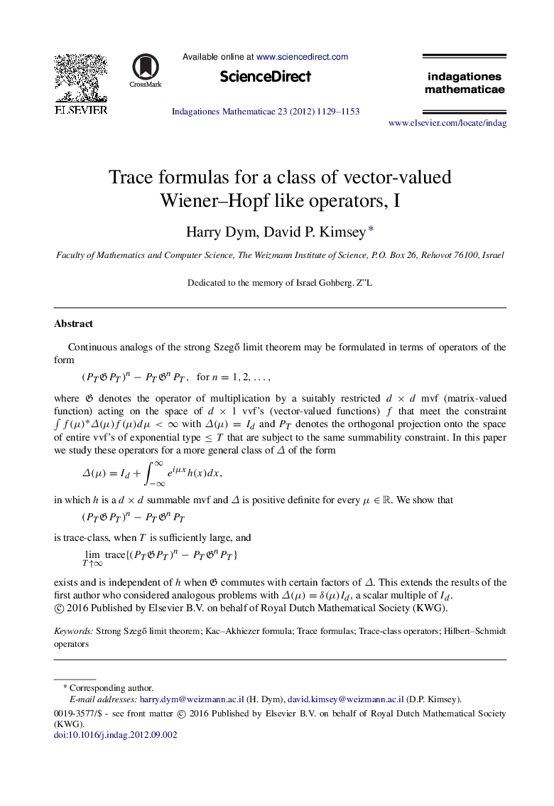 Trace formulas for a class of vector-valued Wiener-Hopf like operators, I