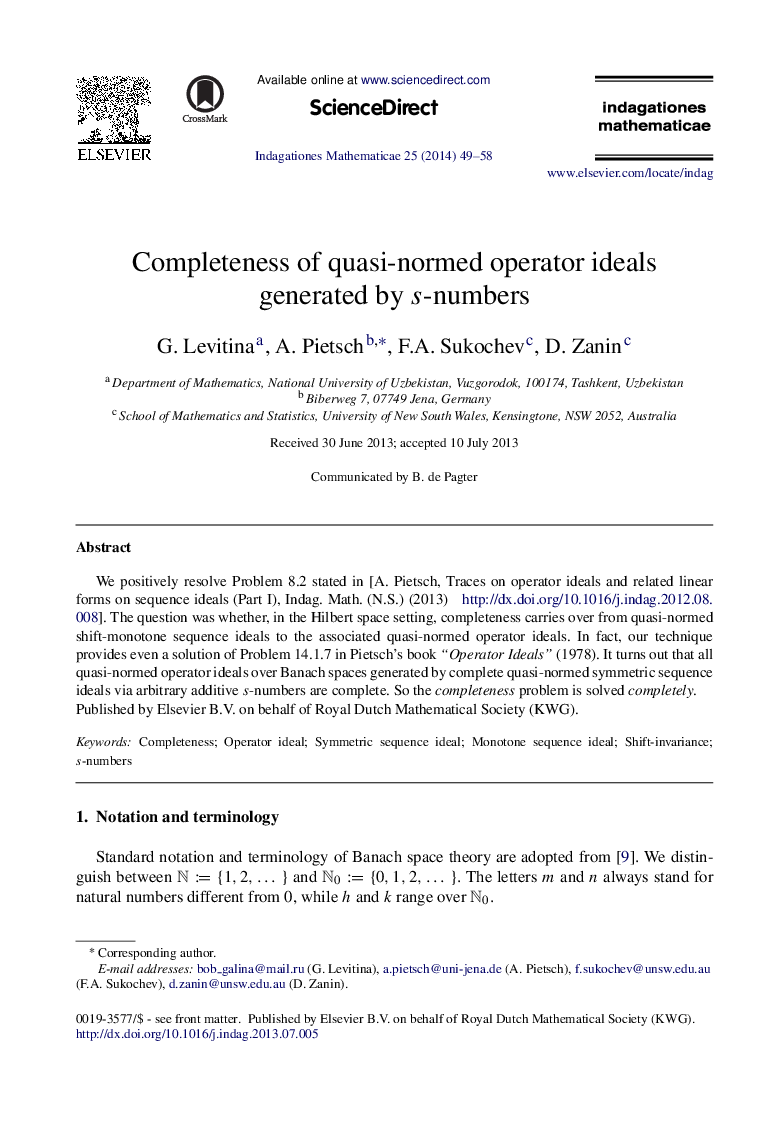 Completeness of quasi-normed operator ideals generated by ss-numbers