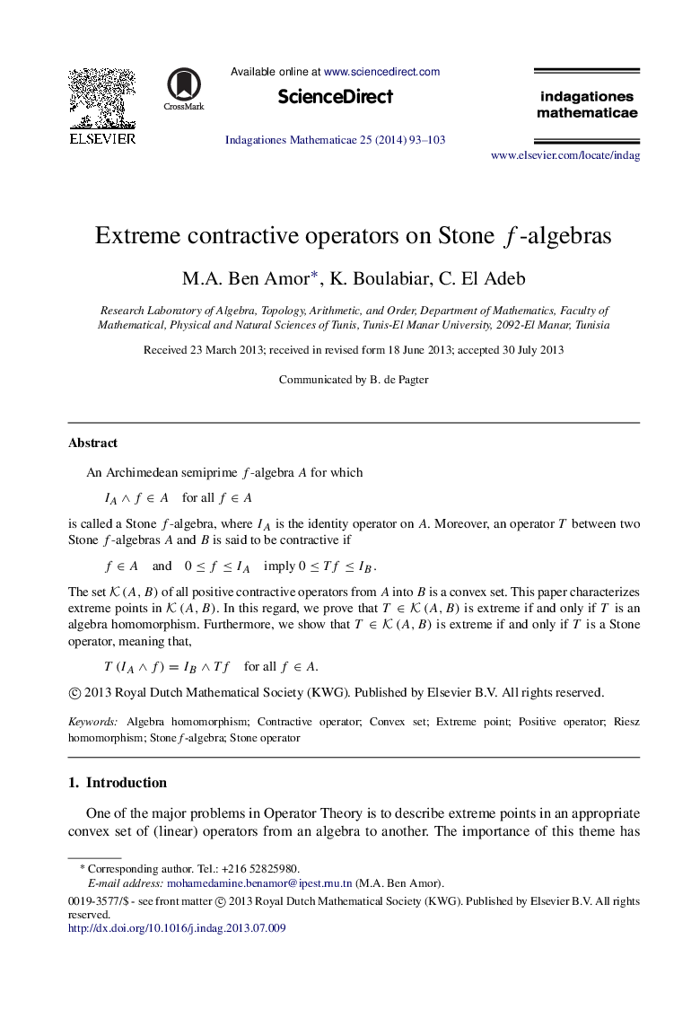 Extreme contractive operators on Stone f-algebras