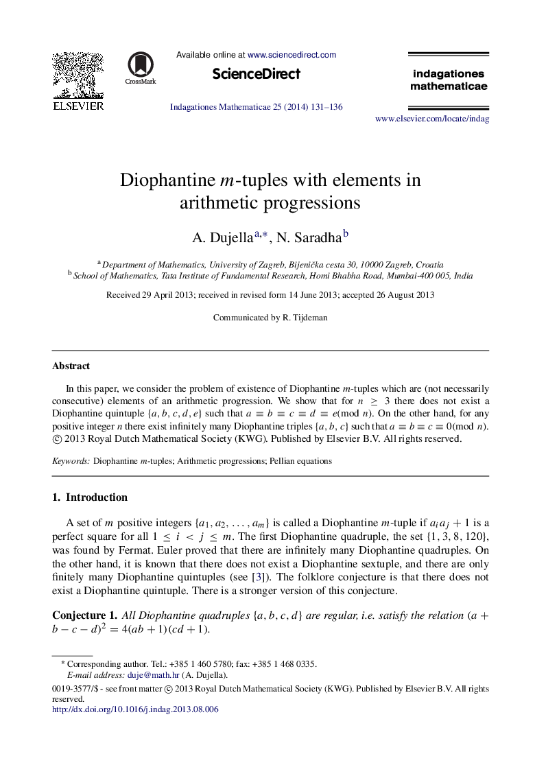 Diophantine mm-tuples with elements in arithmetic progressions