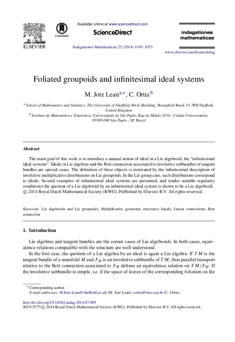 Foliated groupoids and infinitesimal ideal systems