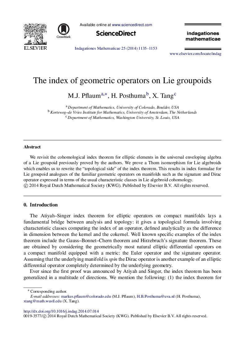 The index of geometric operators on Lie groupoids
