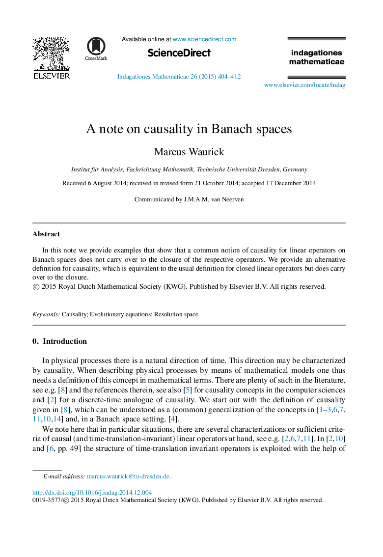 A note on causality in Banach spaces