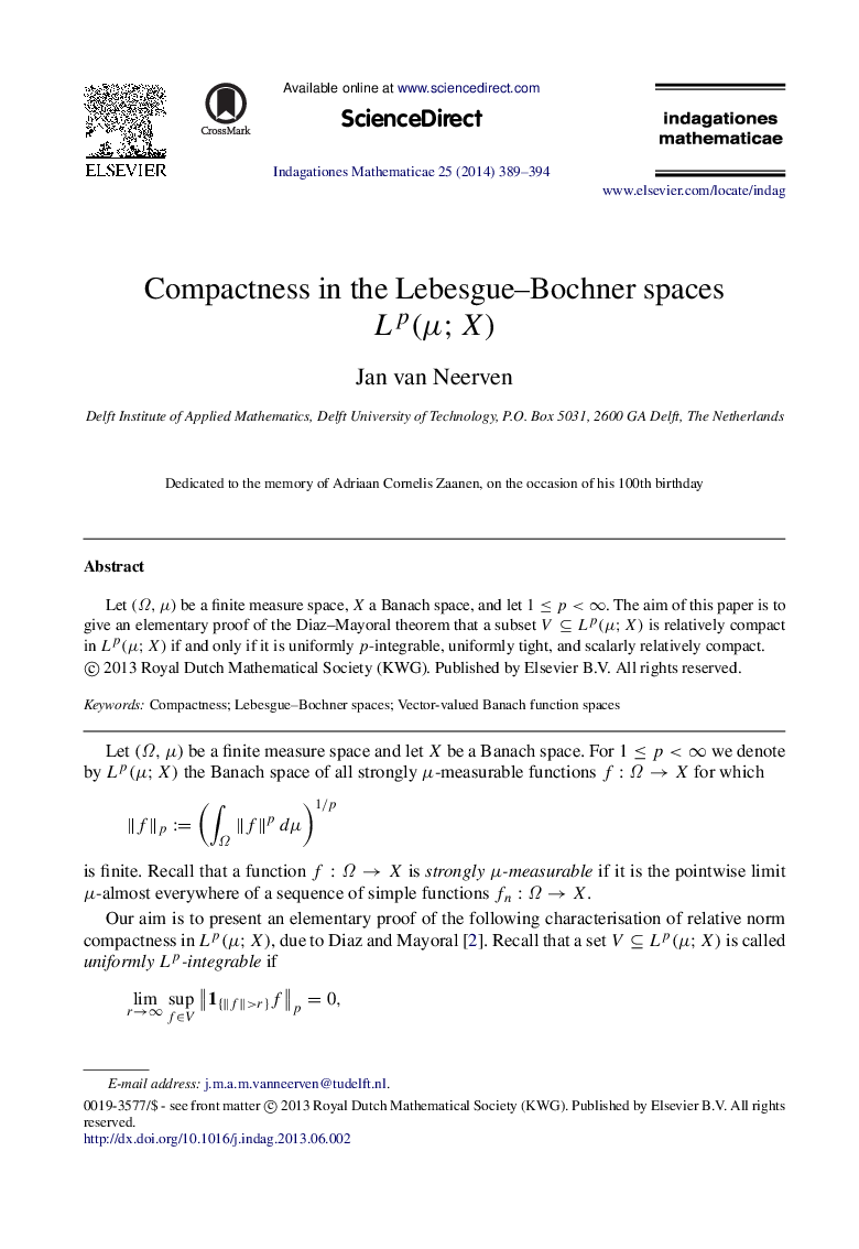 Compactness in the Lebesgue–Bochner spaces Lp(μ;X)Lp(μ;X)
