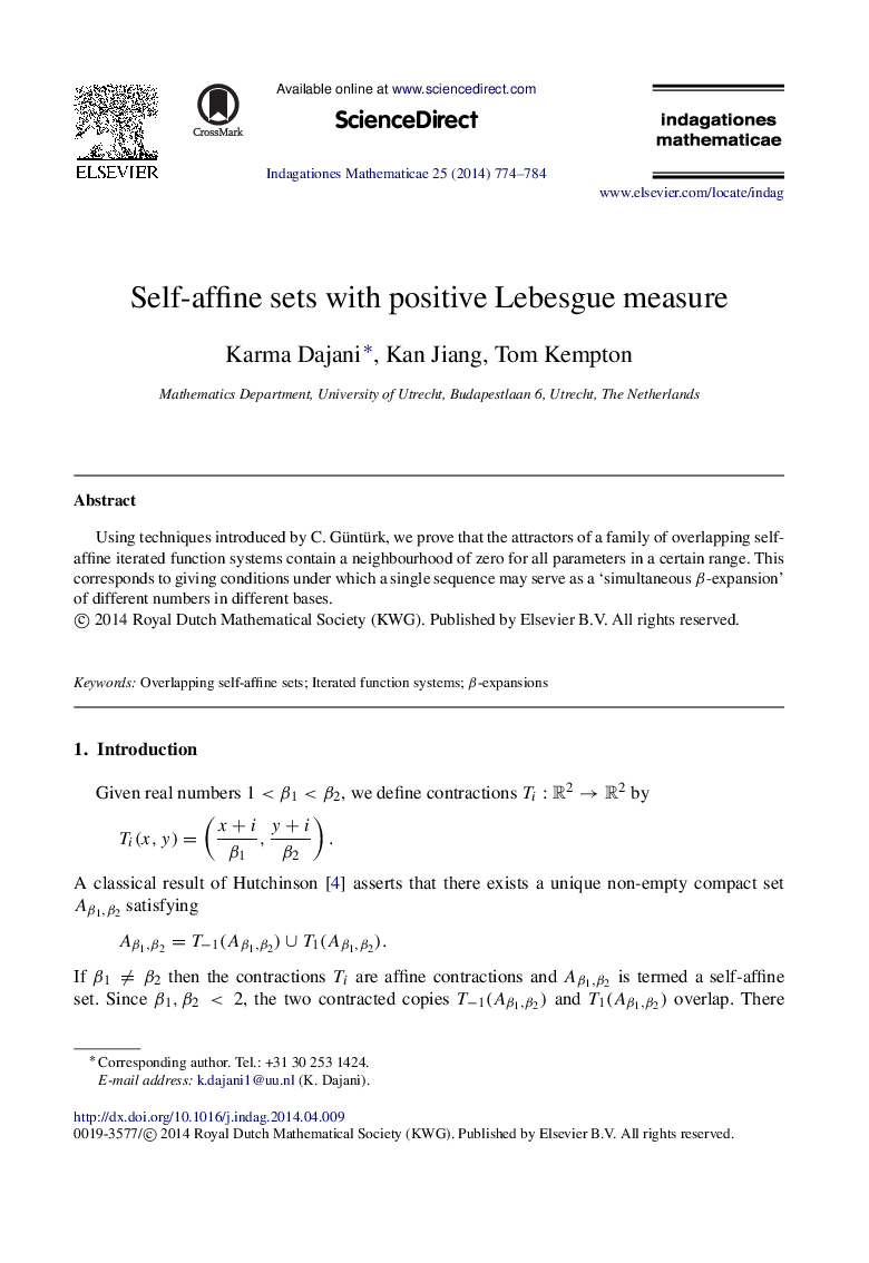 Self-affine sets with positive Lebesgue measure
