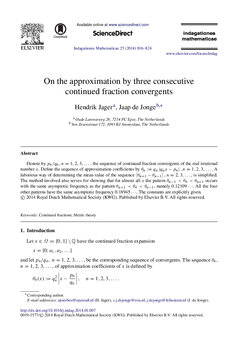 On the approximation by three consecutive continued fraction convergents
