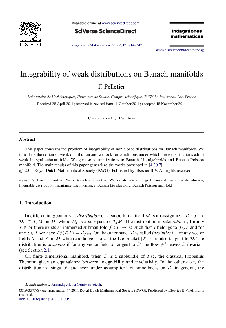 Integrability of weak distributions on Banach manifolds