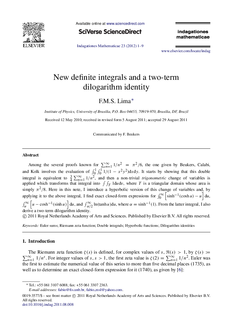 New definite integrals and a two-term dilogarithm identity