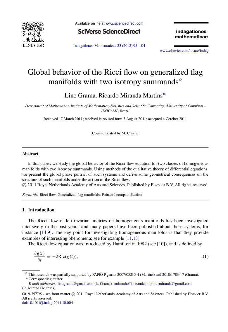 Global behavior of the Ricci flow on generalized flag manifolds with two isotropy summands 