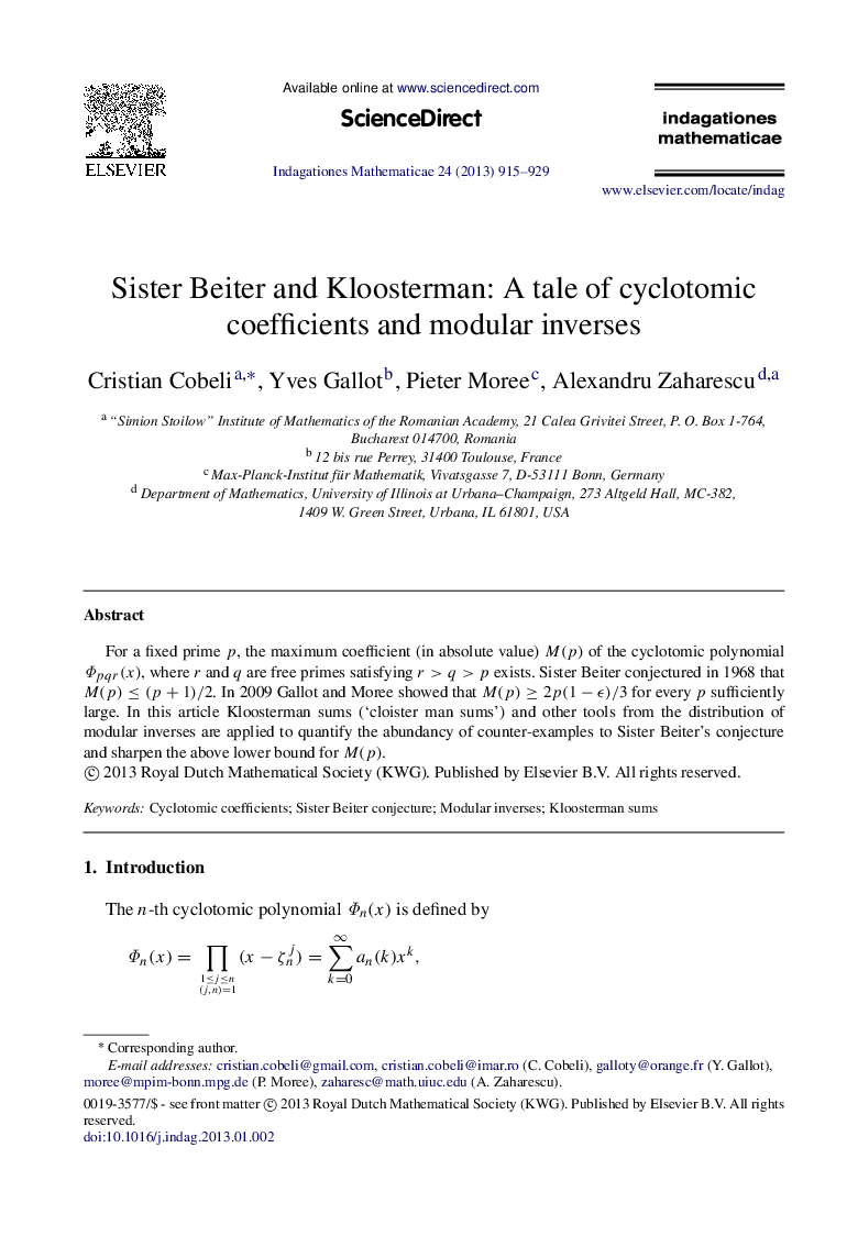 Sister Beiter and Kloosterman: A tale of cyclotomic coefficients and modular inverses