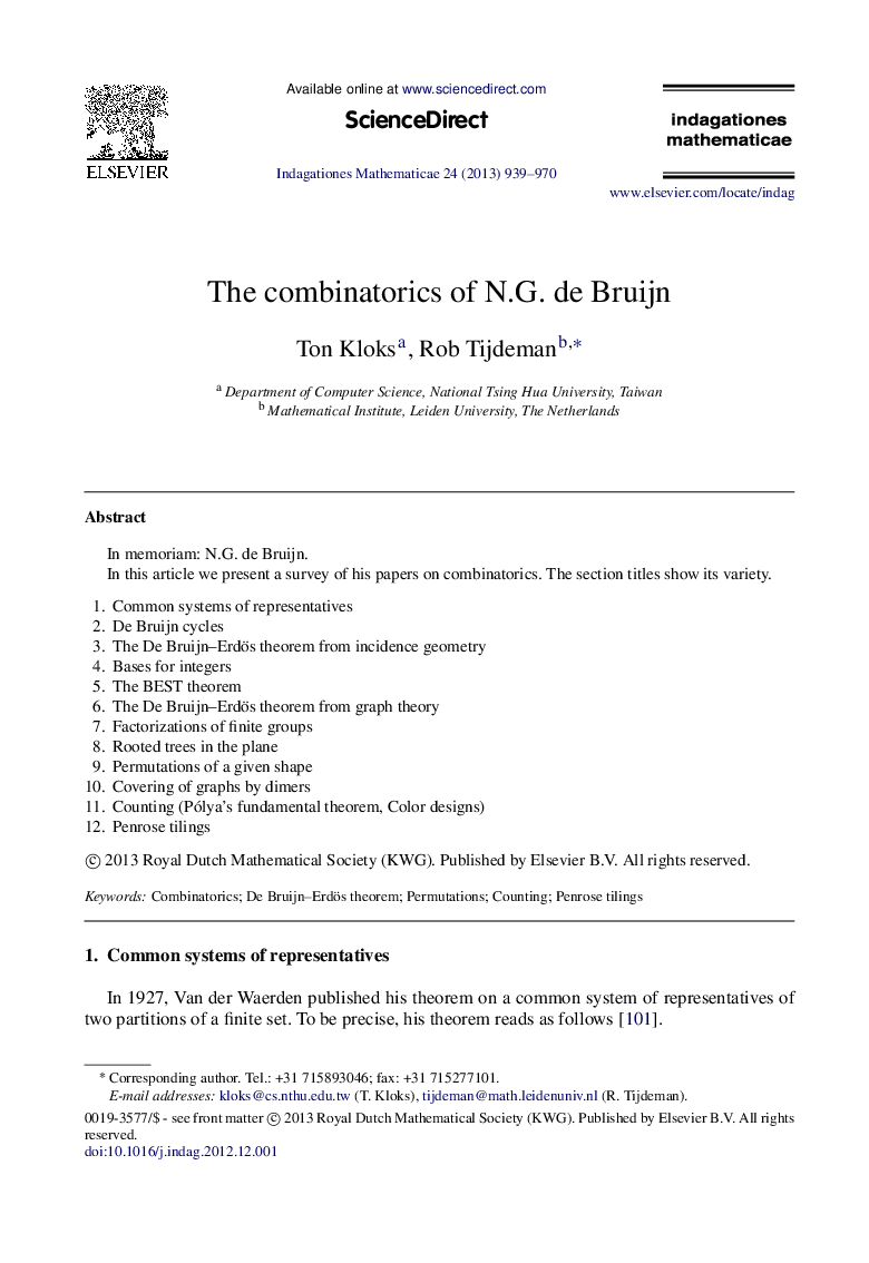 The combinatorics of N.G. de Bruijn