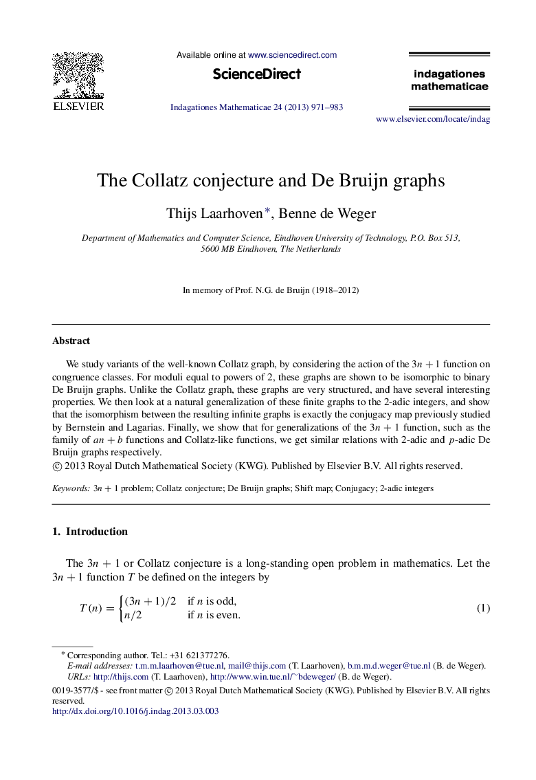 The Collatz conjecture and De Bruijn graphs