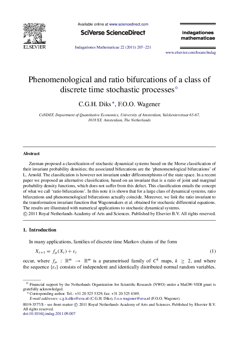 Phenomenological and ratio bifurcations of a class of discrete time stochastic processes