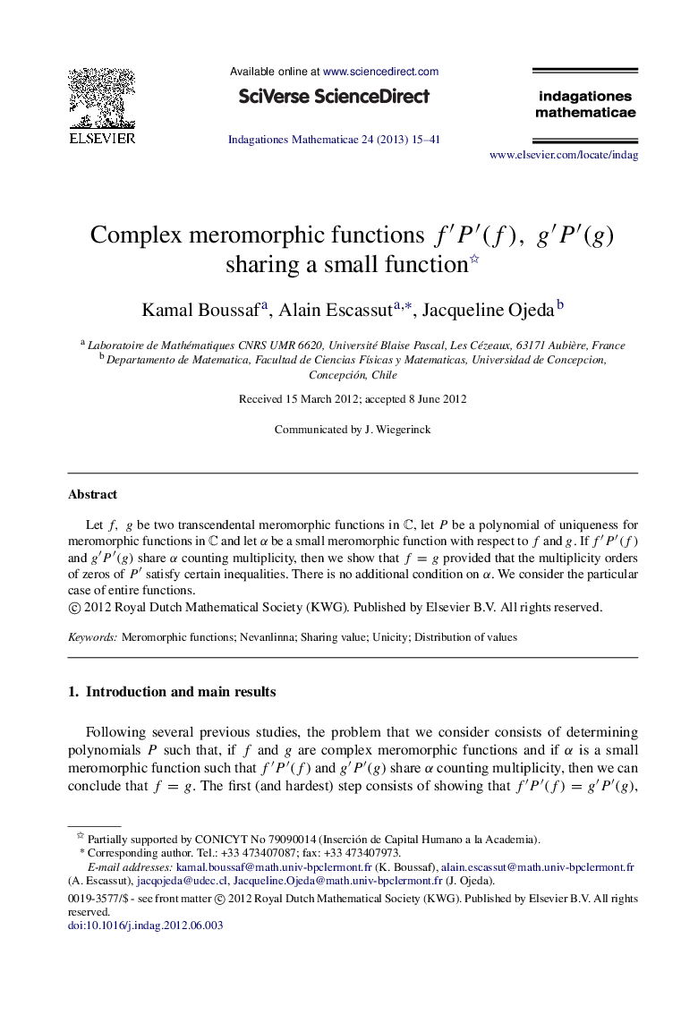 Complex meromorphic functions fâ²Pâ²(f),gâ²Pâ²(g) sharing a small function