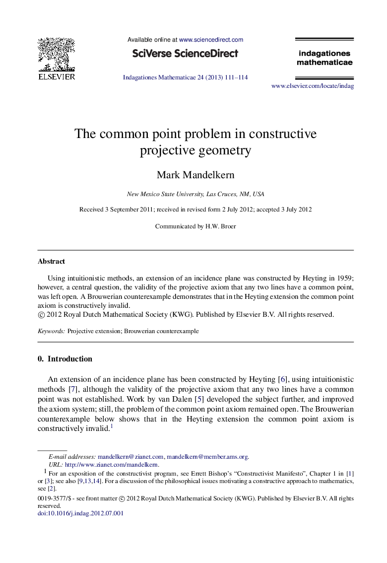 The common point problem in constructive projective geometry