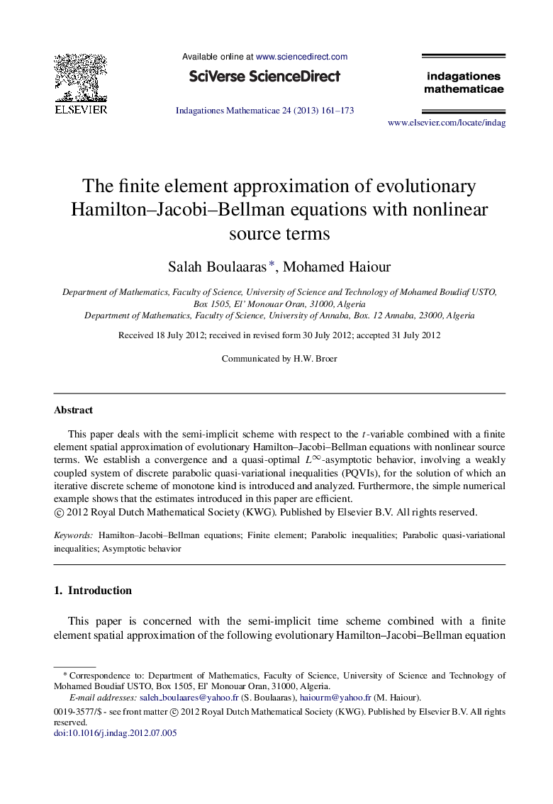 The finite element approximation of evolutionary Hamilton–Jacobi–Bellman equations with nonlinear source terms