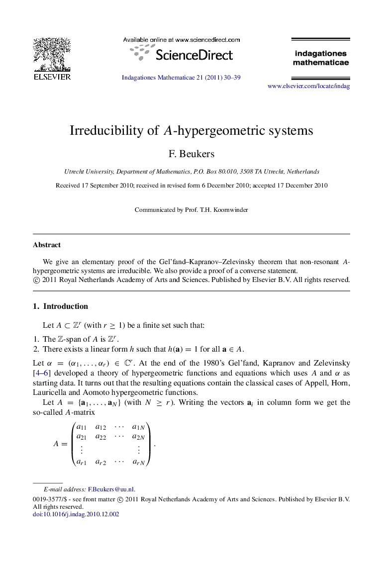 Irreducibility of AA-hypergeometric systems