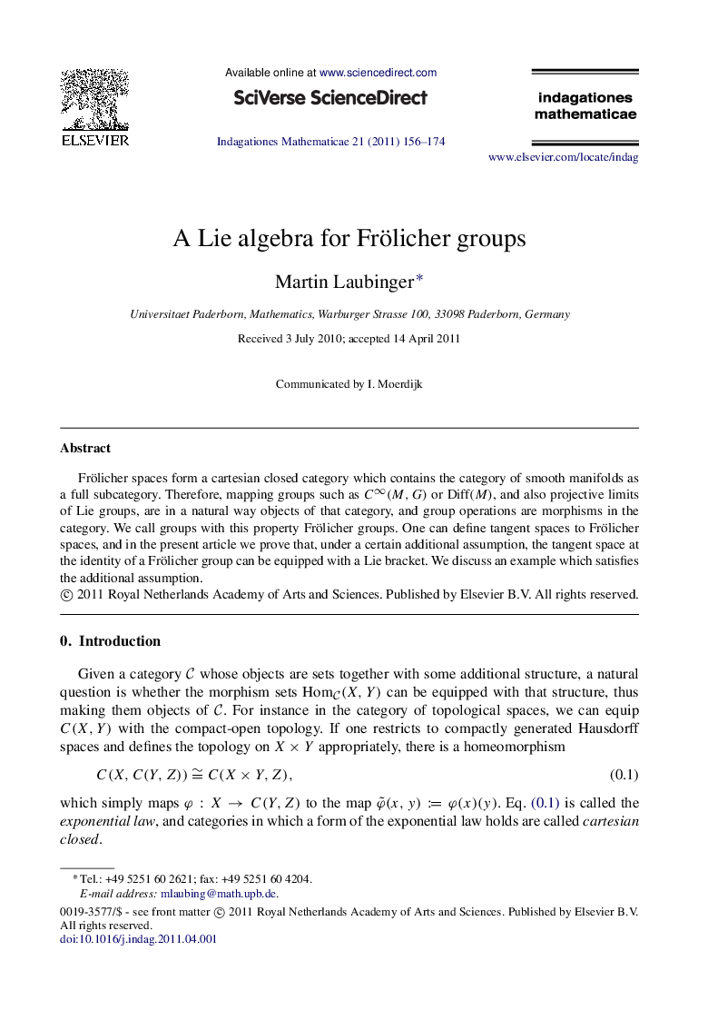 A Lie algebra for Frölicher groups
