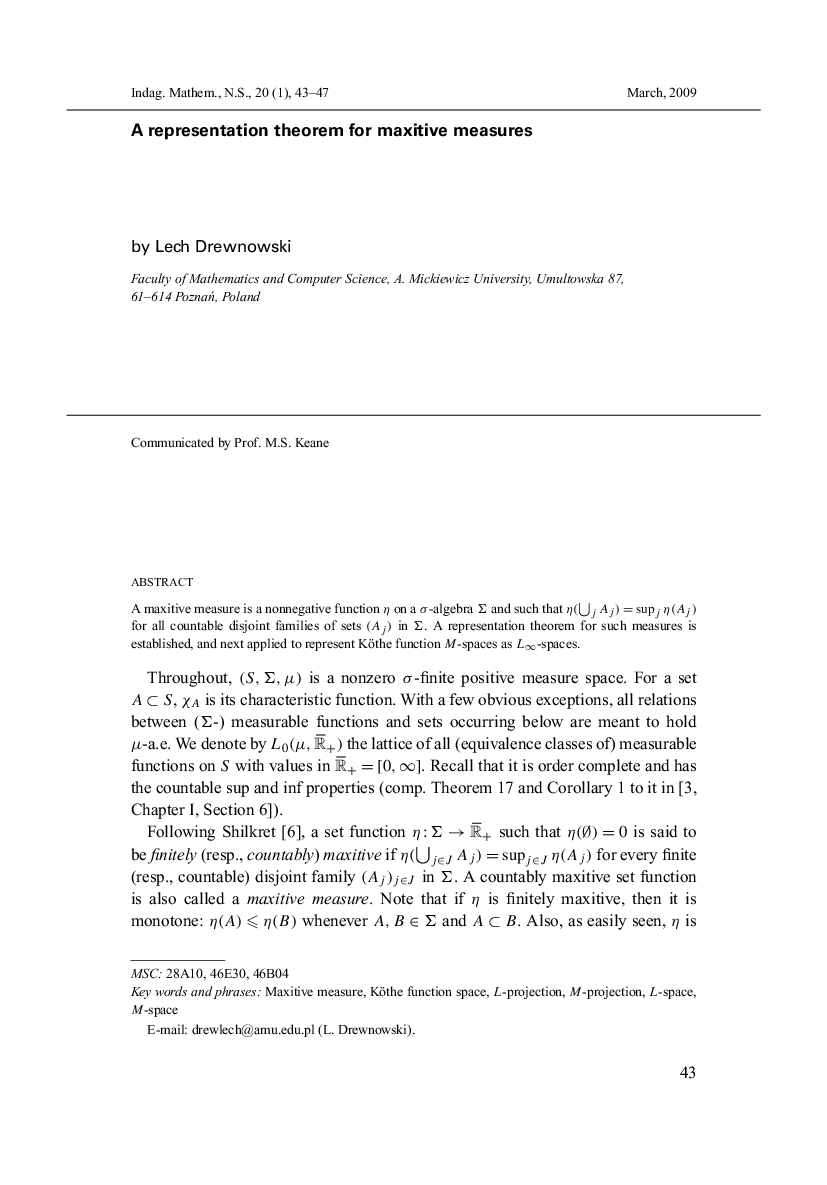 A representation theorem for maxitive measures