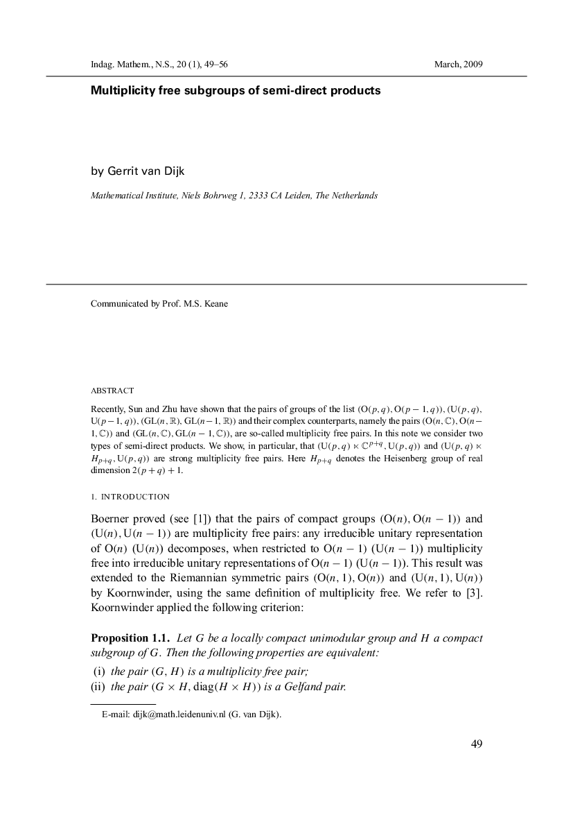 Multiplicity free subgroups of semi-direct products