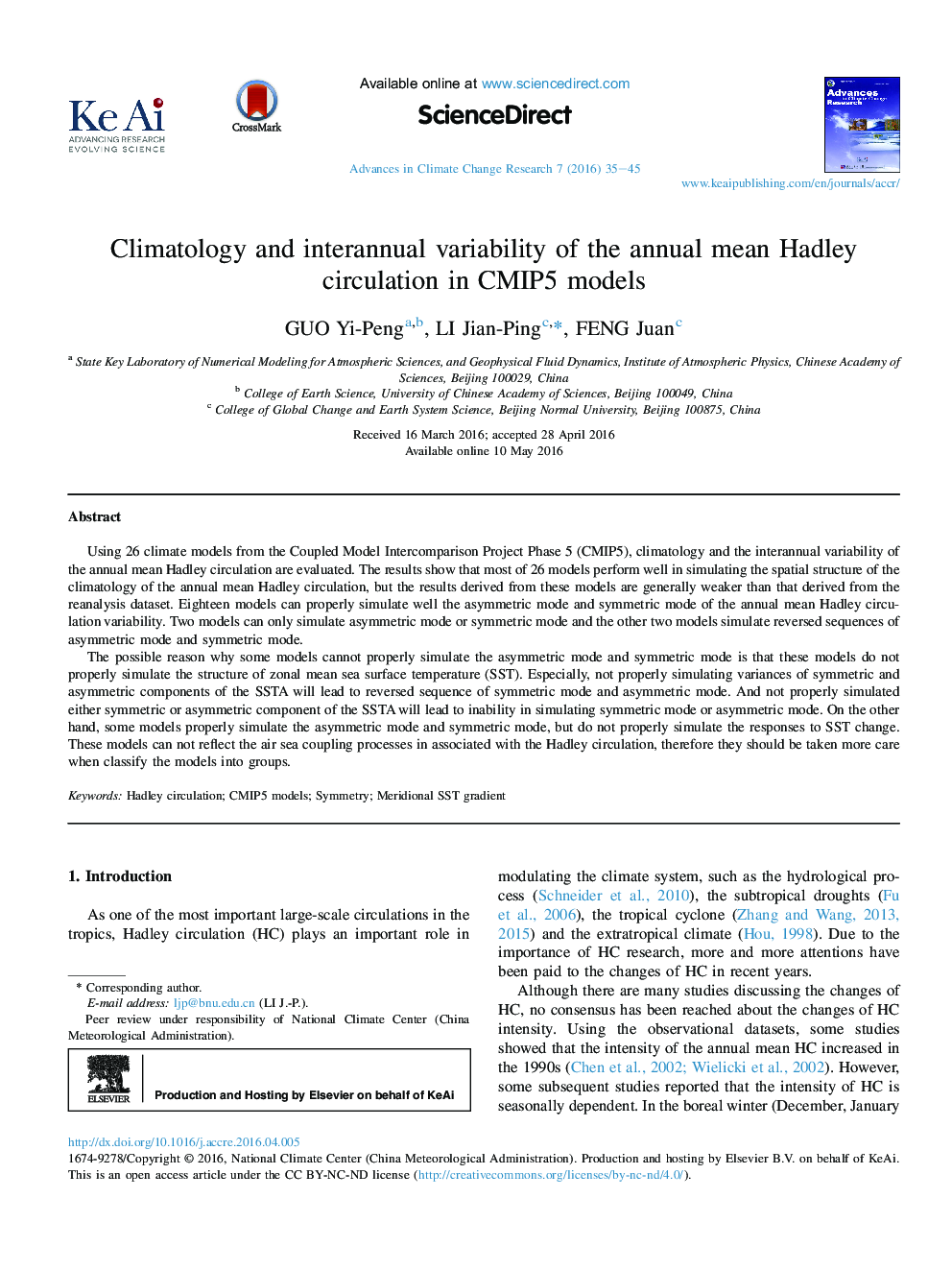 Climatology and interannual variability of the annual mean Hadley circulation in CMIP5 models 