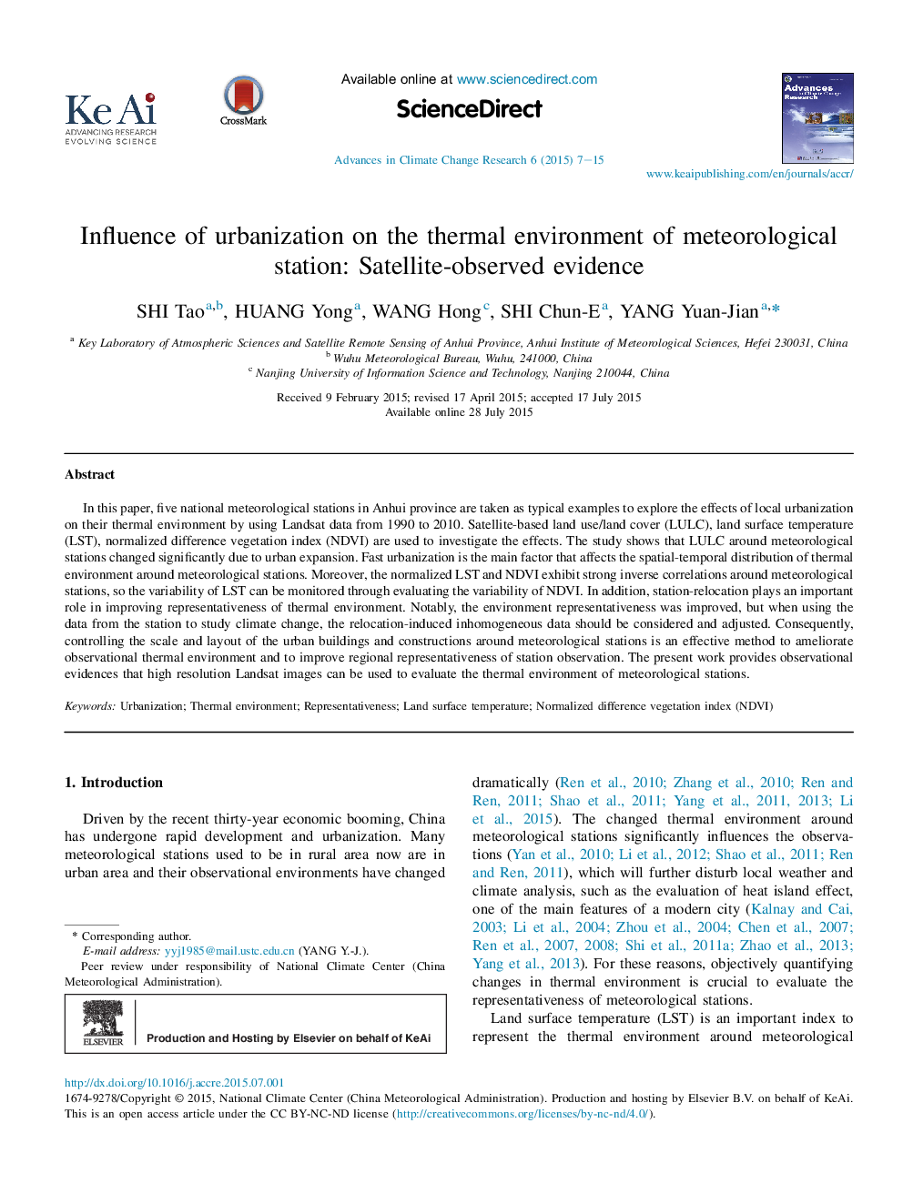 Influence of urbanization on the thermal environment of meteorological station: Satellite-observed evidence 