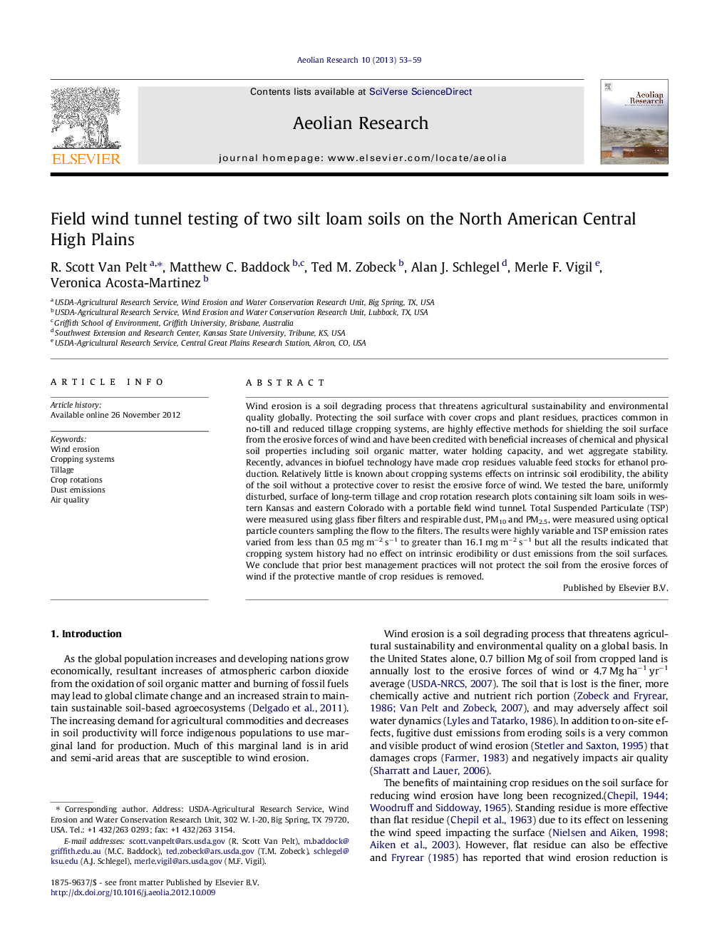 Field wind tunnel testing of two silt loam soils on the North American Central High Plains