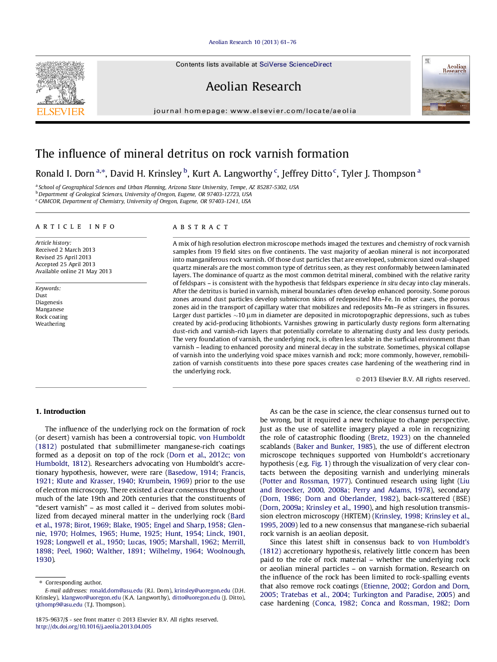 The influence of mineral detritus on rock varnish formation