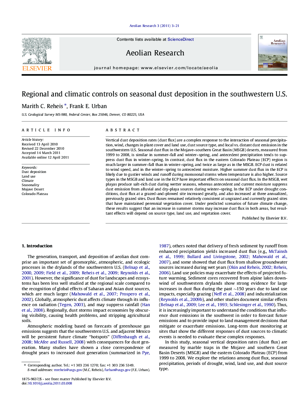 Regional and climatic controls on seasonal dust deposition in the southwestern U.S.