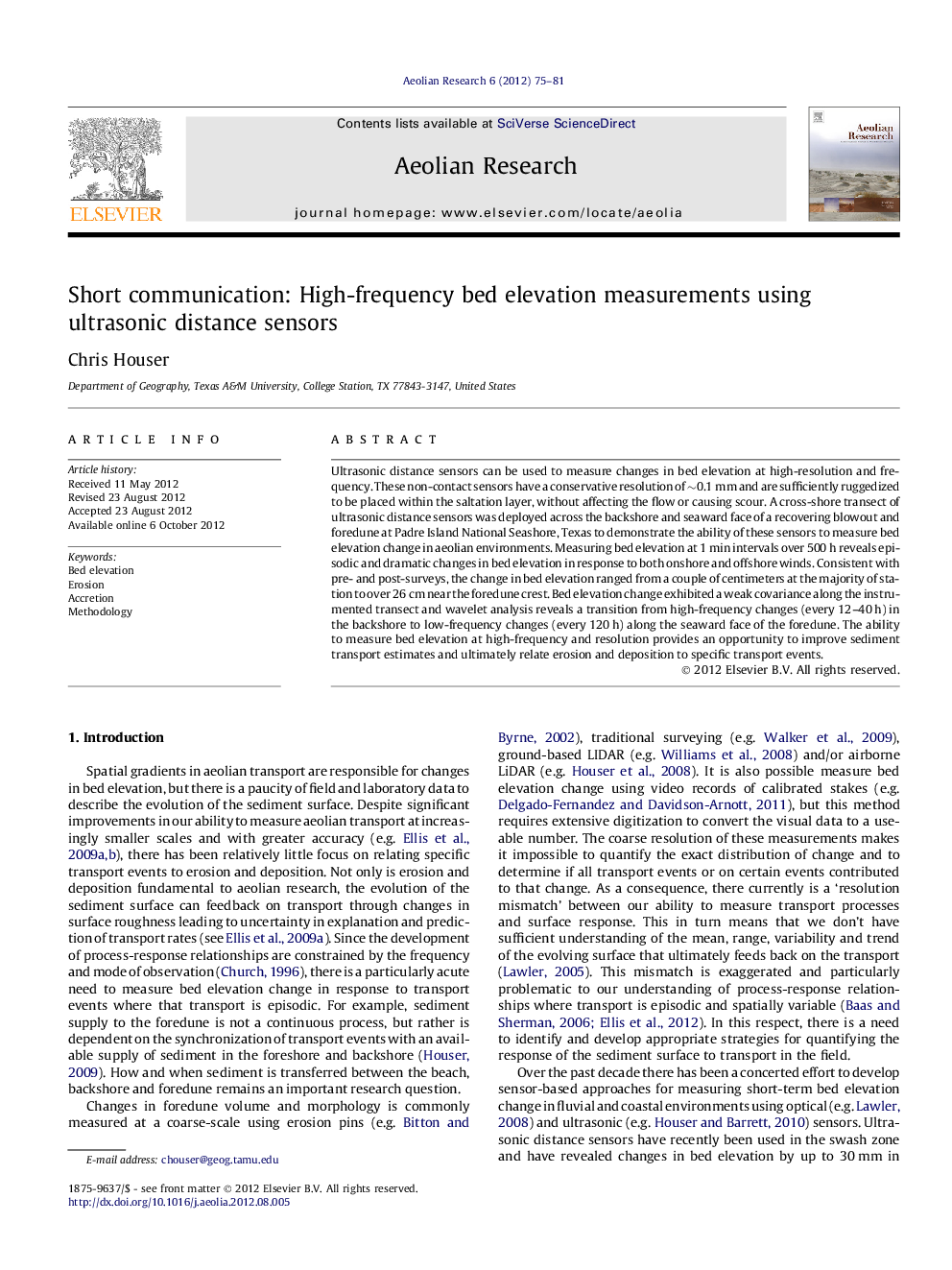 Short communication: High-frequency bed elevation measurements using ultrasonic distance sensors