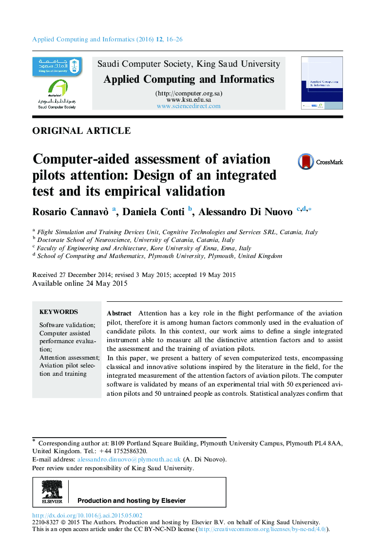 ارزیابی کامپیوتری از توجه خلبانان حمل و نقل هوایی: طراحی یک آزمون یکپارچه و اعتبار تجربی آن