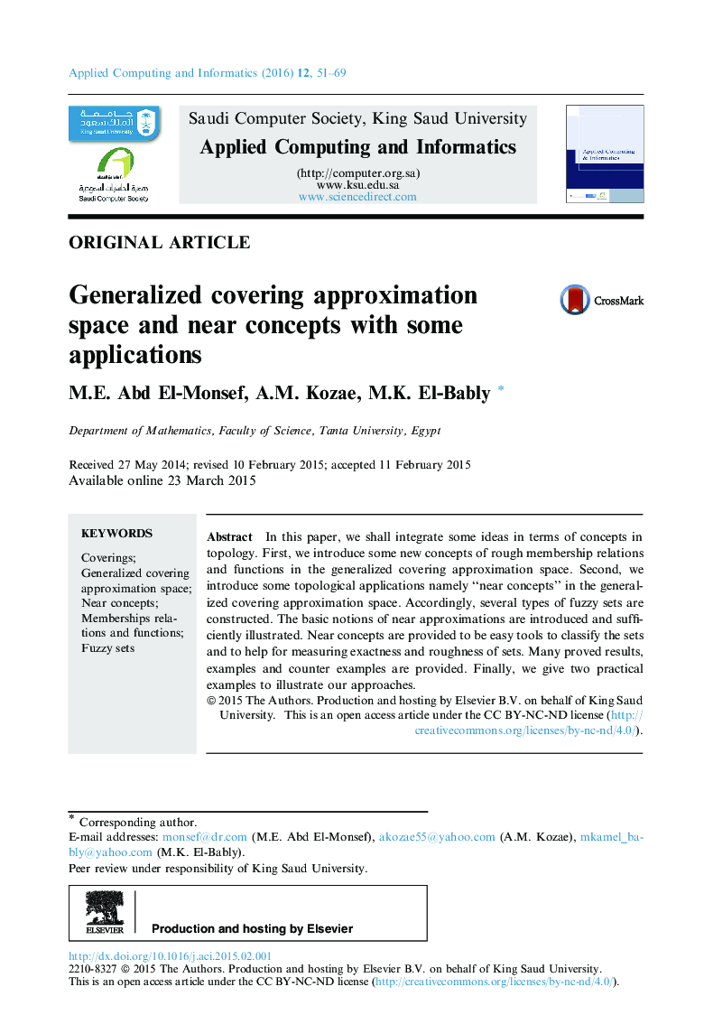 Generalized covering approximation space and near concepts with some applications 