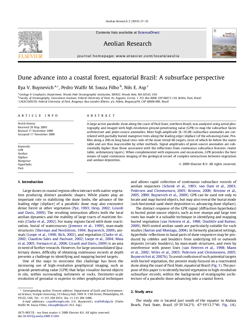 Dune advance into a coastal forest, equatorial Brazil: A subsurface perspective