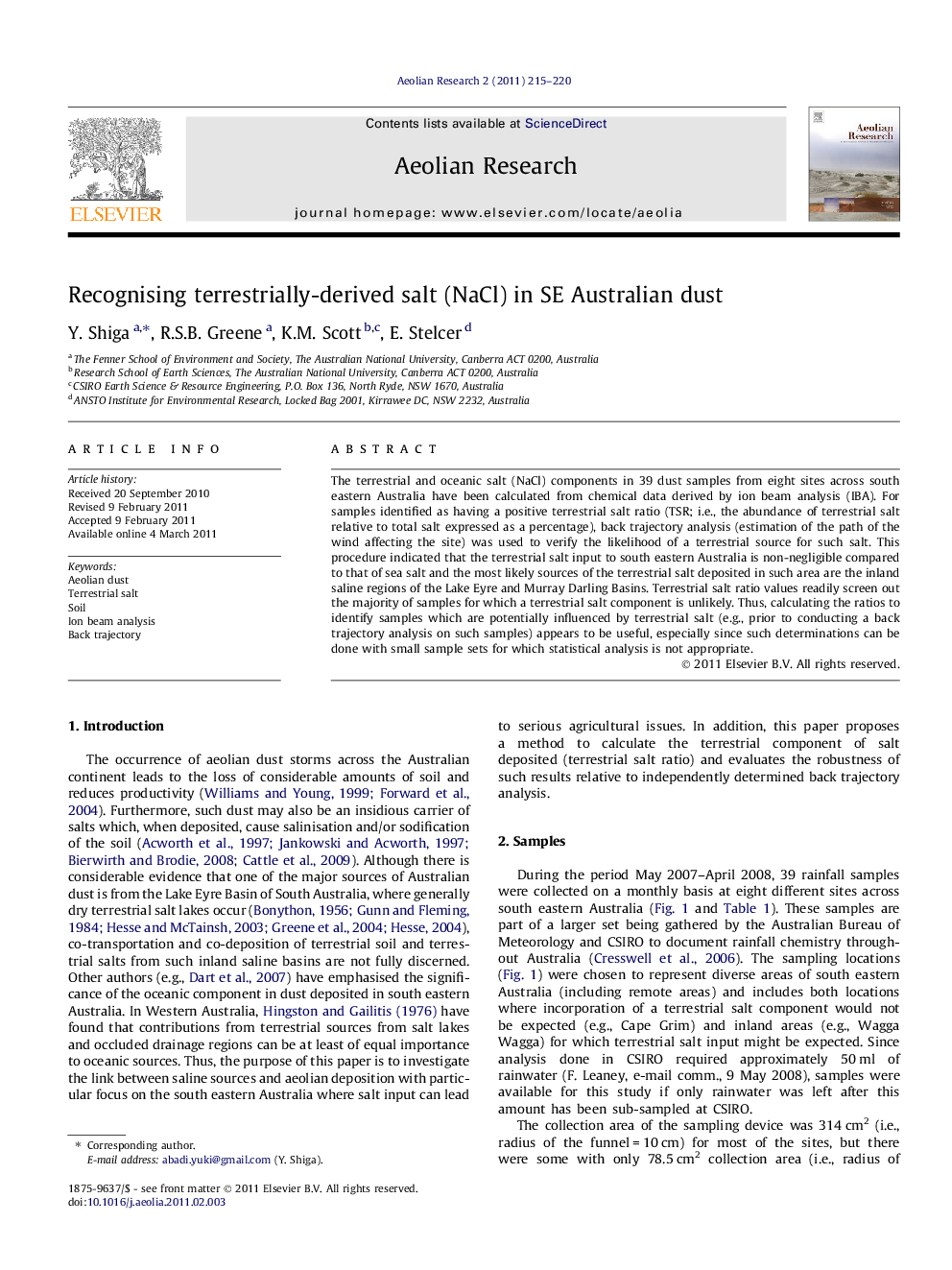 Recognising terrestrially-derived salt (NaCl) in SE Australian dust