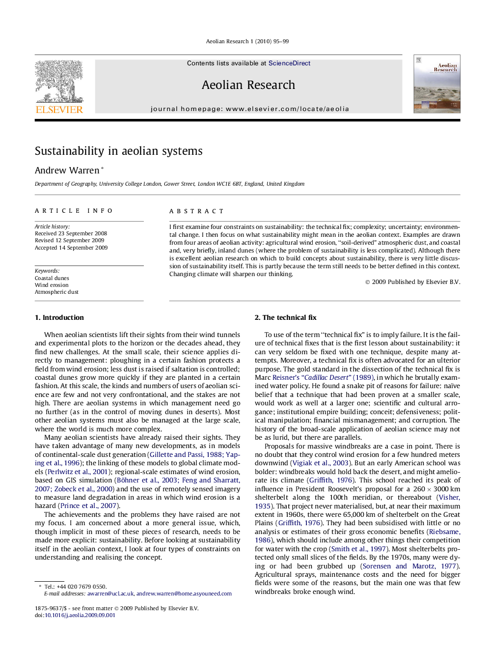 Sustainability in aeolian systems